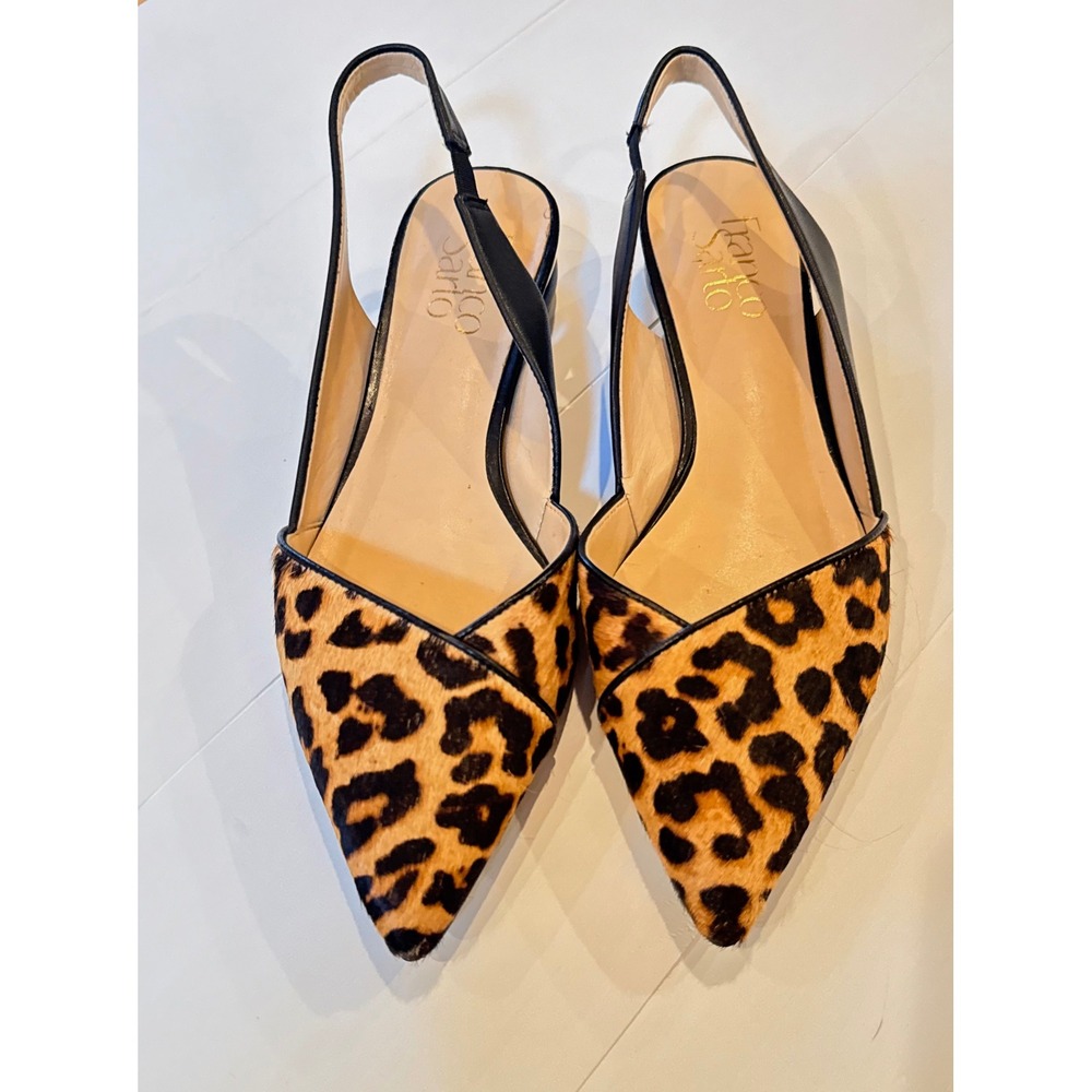 Franco Sarto Rosaline2 Leopard Calf Hair Slingback Pointed Toe Flats 6.5M